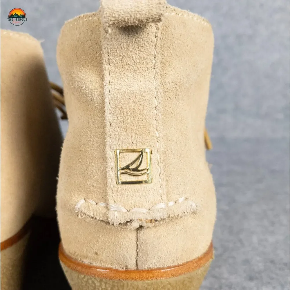 Sperry Top Sider Harlow Booties Beige Lace-Up Wedge Heel Women's Size 8.5M